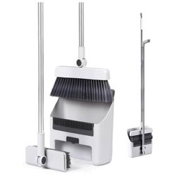 Broom and Dustpan Set 3 in 1, Long Handle Broom with Dustpan, Adjustable Small Broom and Dustpan Set with Built in Comb Teeth, Ideal for Home Office K