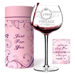 Brand New 40TH Birthday Gifts for Her, Vintage 1986 40th Wine Glass, 40 Year Old Birthday Decorations For Women, Funny 40 Bday Gifts Idea 