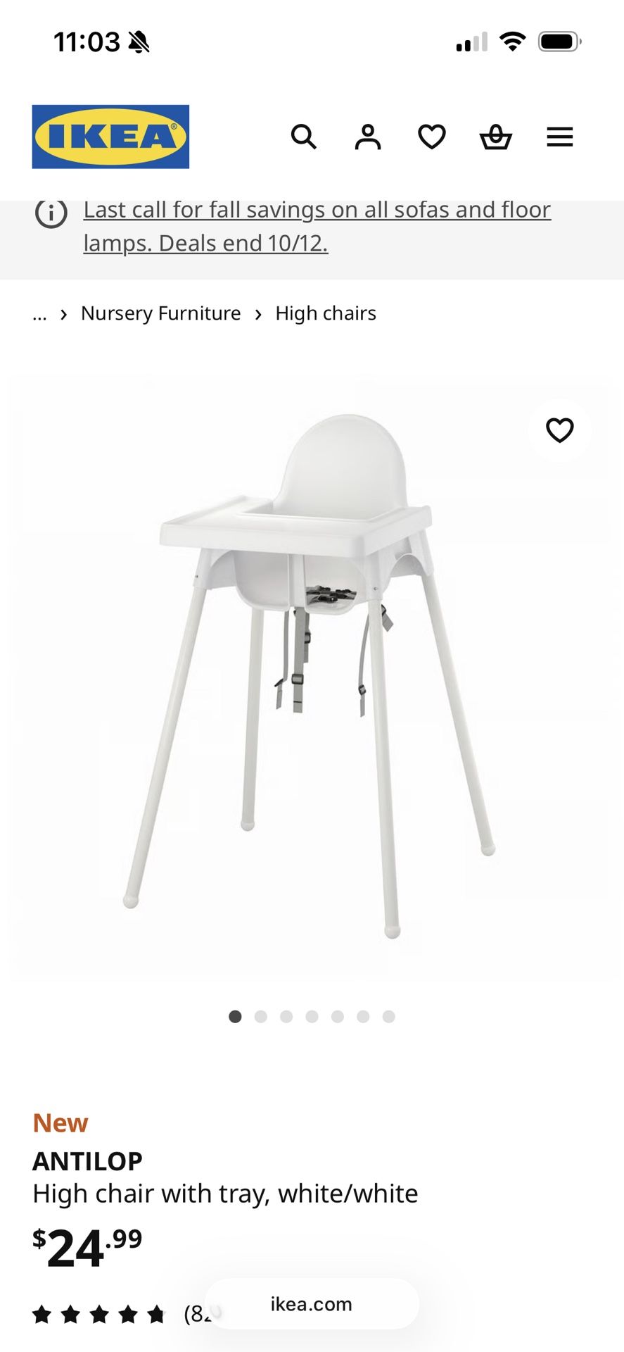 IKEA Antilop High Chair With Tray, Cushion, And Cover