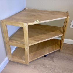 Corner Side End Table With Shelves Light Blond Wood