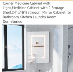 Corner medicine cabinet w.lighted glass
