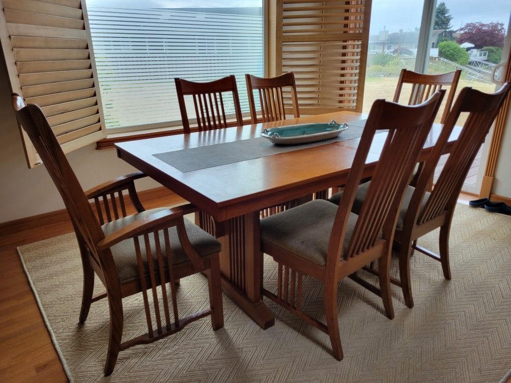 Mission/craftsman Style Dining Set W/ Extention Part. Sits 6 To 8 People