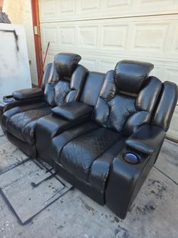 Black Leather Power Recliner Loveseat