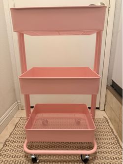 Pink 3-Tier Rolling Storage Cart