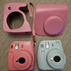 Fujifilm Instax Mini 9 Instant Digital Cameras - Ice Blue + Flamingo Pink - Case/Strap (2 Cameras)

