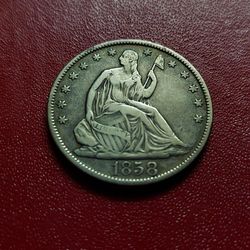 New Orlean Great US 1858-O Seated Liberty Half. 90% Silver Dollar Coin Light.
Weight: 12.2 grams 
Diameter: 30.2 X 1.7 mm.
