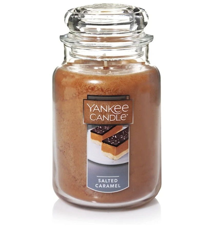 Brand New Yankee Candle Salted Caramel Scented, Classic 22oz Large Jar Single Wick Aromatherapy Candle, Over 110 Hours of Burn Time, Apothecary Jar