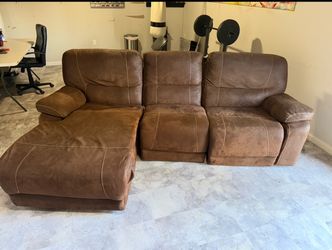 Brown Reclining Sectional Sofa with Chaise