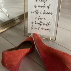 Saks Fifth Ave Dual Color Orange /fuschia Suede Wedge Heels