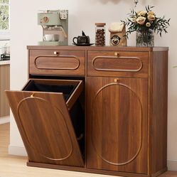 Tilt Out Wood Kitchen Garbage Bin Farmhouse Hidden Trash Can with Drawer