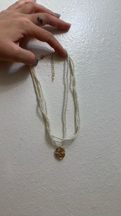 Layered Pearl Necklace with Gold Coin Pendant