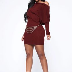 Fashion Nova - Never Waisting Time Mini Dress - Wine Size L. 