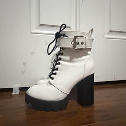 White Platform Heeled Boots (Forever 21, Size 6.5)