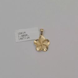 14k gold flower pendant yellow hibiscus charm 14.8 mm