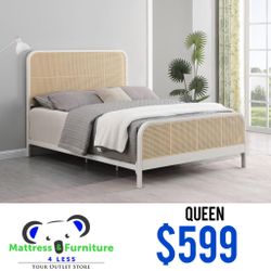 Lanewood Open Cane Webbing Metal Queen Bed White