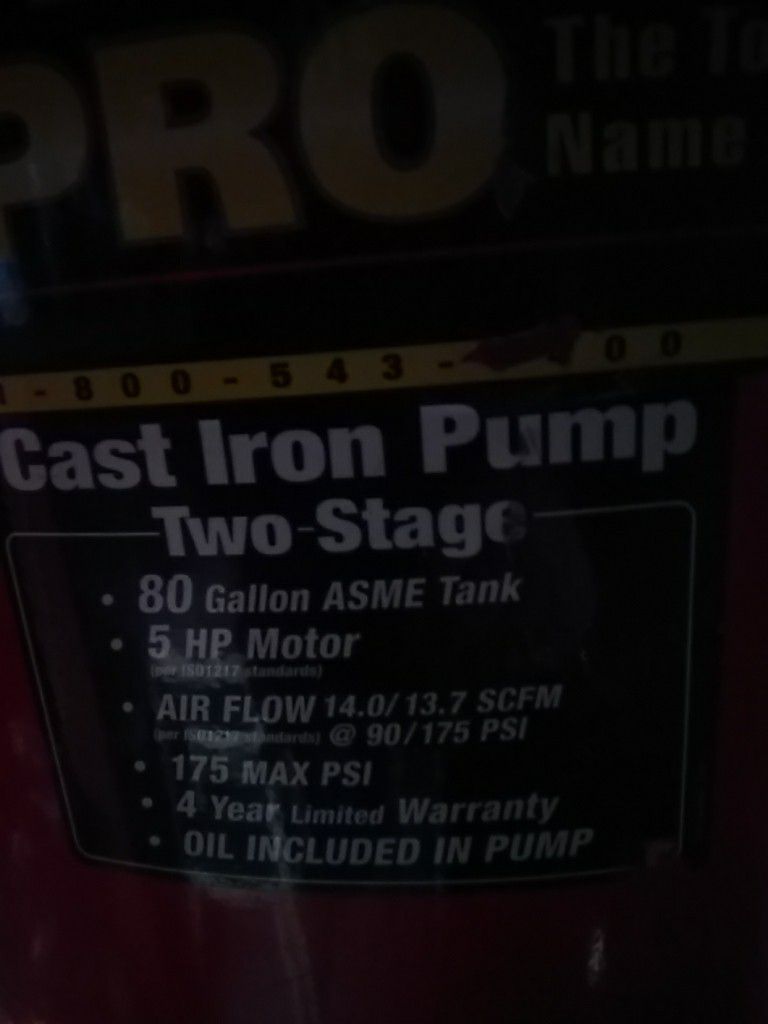 80 gal 5 HP. 2 Stage HuskyPro Air Compressor