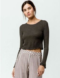 Bozzolo grey ribbed long sleeve crop top, size S