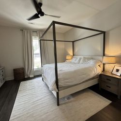 Full Size Canopy Bed Frame with Four-Post Metal Frame