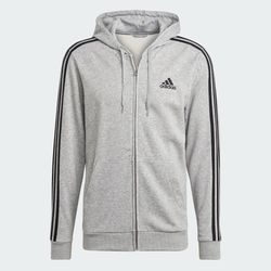 NEW adidas men Essentials French Terry 3-Stripes Full-Zip Hoodie Grey Heather Small adult
