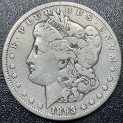 1893 P Morgan Silver Dollar $1 Choice VF Detail Key Date Cleaned

