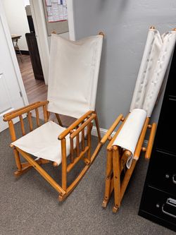 Two antique canvas rocking chairs