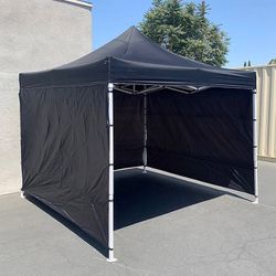 (NEW) $129 Heavy Duty 10x10 ft with 3 Sidewalls, EZ Popup Canopy Outdoor Gazebo, Carry Bag (Black)