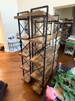 2sets Industrial Wood and Metal Bookshelf L60*H72*D13