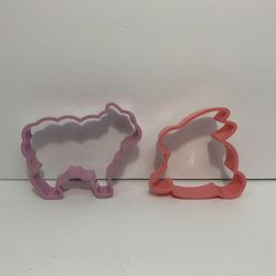 Vintage Hallmark Lot of 2 Easter Plastic Cookie Cutters Pink Bunny Purple Lamb