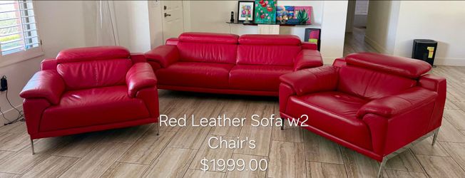 Red Leather Sofa Set with 2 Chairs We are located at 2811 East Bell road. Another Time Around Furniture.