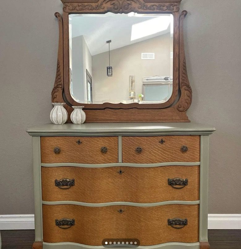 Vintage Wood Dresser with Mirror