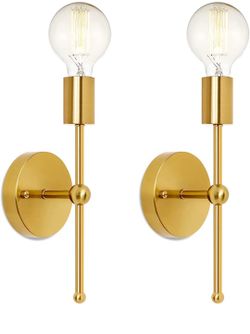 Wall Sconces 2 Pack Modern Wall Lighting Hardwired Gold Wall Lamp with Metal Column Stand for Bedroom, Living Room, Bathroom