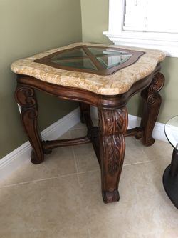 Marble side table with glass
