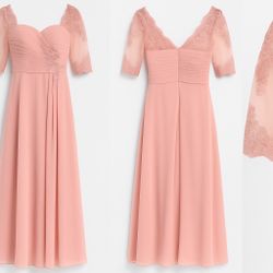 Elegant Blush Pink Evening Gown with Lace Sleeves – Size XS