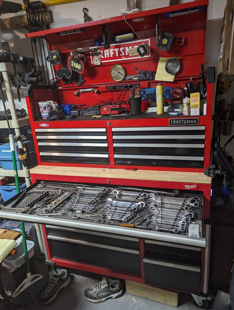 Tool Box And Tool Cart Both Loaded With Tools Like New