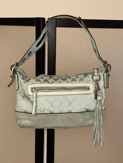 COACH 9363 Y2K VTG Ice Blue Signature Canvas Suede East West Hobo Shoulder Bag