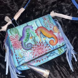 ANUSCHKA hand Painted Seahorse Purse 