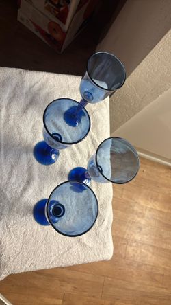 blue wine glasses $25