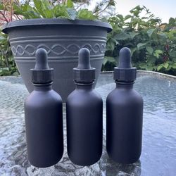 100pcs Matte Black Glass Dropper Bottles – 2oz/60ml with Pipettes (NEW)