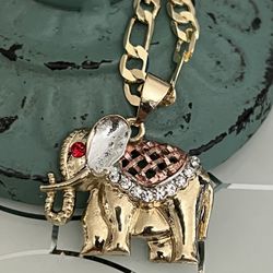 Tricolor Elephant Pendant With Chain Necklace 