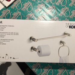 Brand New Kohler Terzet 3-Piece Bathroom Accessories Set Brushed Nickel