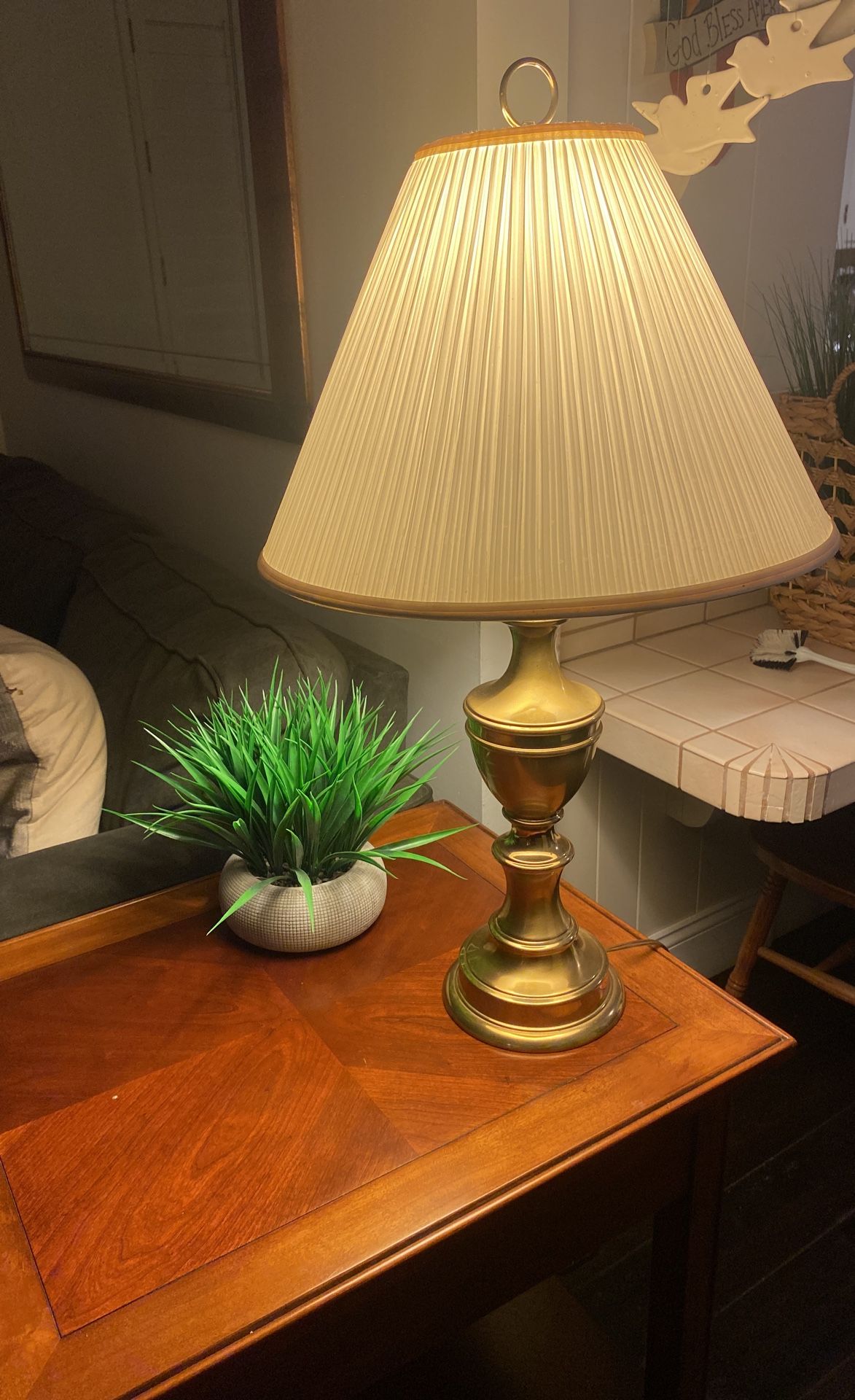 Set Of Two Polished Brass Lamps