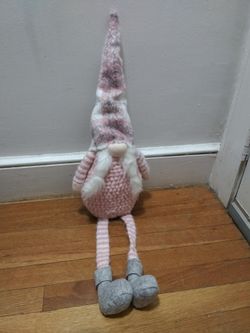 Pink And White Knitted Gnome With Long Hat And Legs