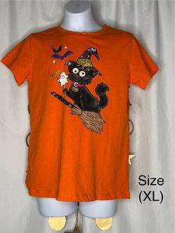 Halloween Black Cat Graphic T-Shirt XL