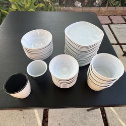 $25 - White Plates, 3 Sized Bowls & 2 Cups