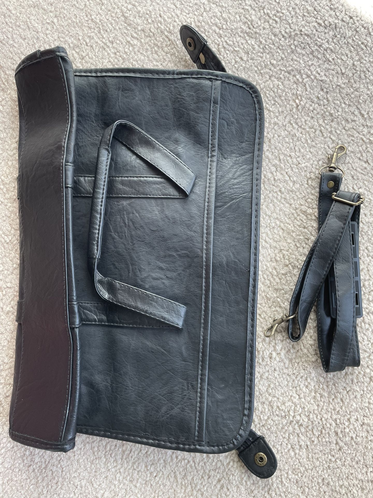 Computer Messenger Shoulder Satchel Bag Black Faux Leather