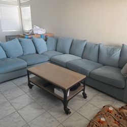 IKEA COUCH AND TABLE .6 CUSHIONS. TEAL BLUE