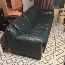 Green Italian leather couch Natuzzi (pull out bed)