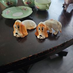 Vintage Ceramic Basset Hound Figurines Miniature Dog 