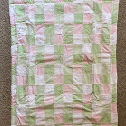Hand Tied Baby Quilt Pinks And Greens 32x40”
