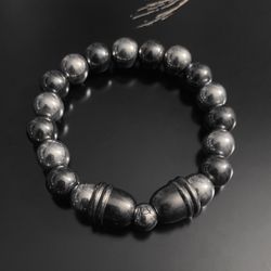 DeMarcus Alexan 10mm Black Caps Silver Hematite Bracelet 
